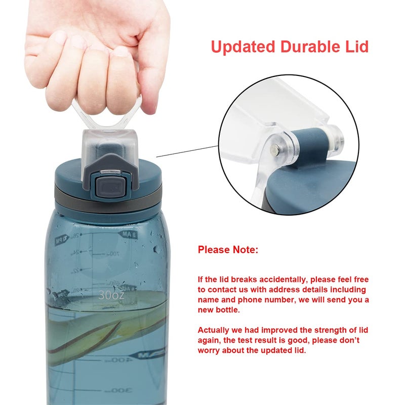 Teentumn Time Marker Water Bottle Gym, 30oz Large Durable Transparent Bottle for Workout Sport Travel Water Tracker Blue (Pack of 1) - Image 4